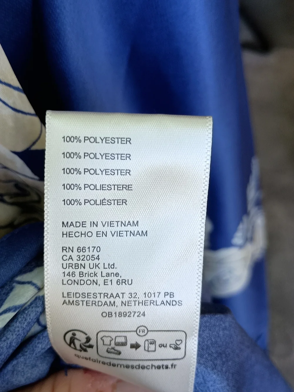 Free People Off The Vine Blue Satin Button-Up Tunic with Cream Rose Print_XS